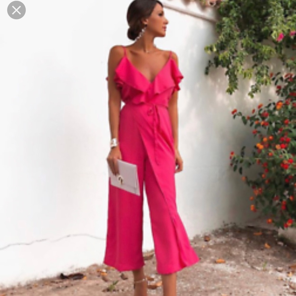 Zara ruffled hot pink wrap crossover jumpsuit